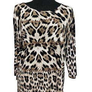 Chico’s Leopard Print Long Sleeve Top No tag leather stitching